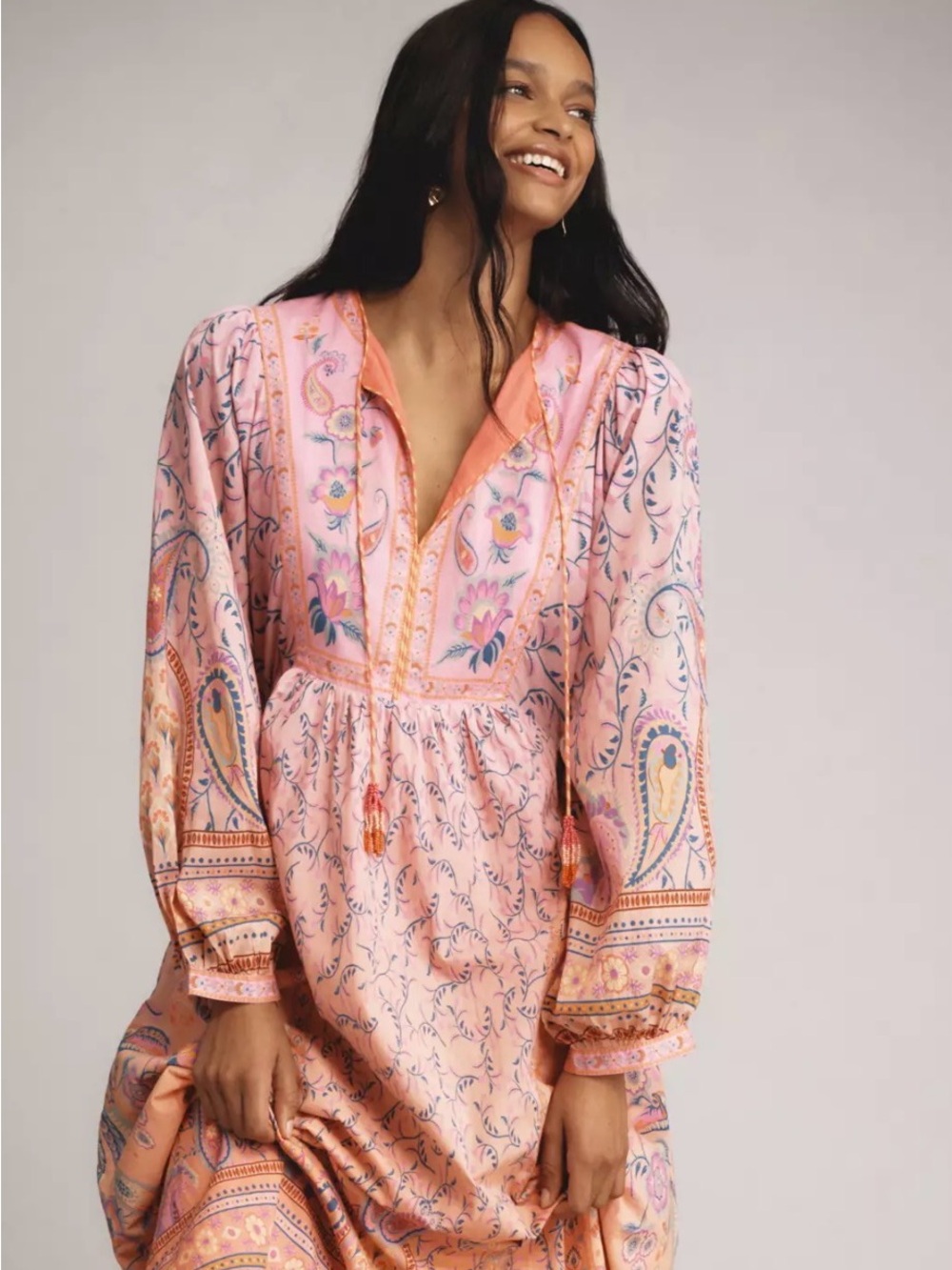 Farm Rio x Anthropologie Long-Sleeve Printed Maxi Dress  Large Worn once!